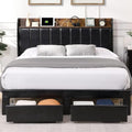 Queen Bed Frame with Headboard & Charging Station, Upholstered, 2 Storage Drawers, White T9445