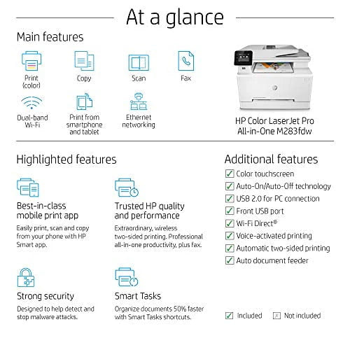 HP LaserJet M283fdw MFP Color Multifunction Laser Printer E89360