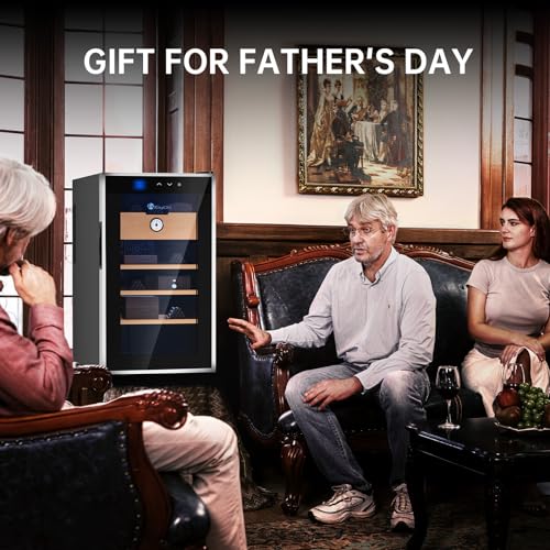 KingChii 16L Electric Cigar Humidor Cabinet with Temperature Control and Spanish Cedar Shelves H300