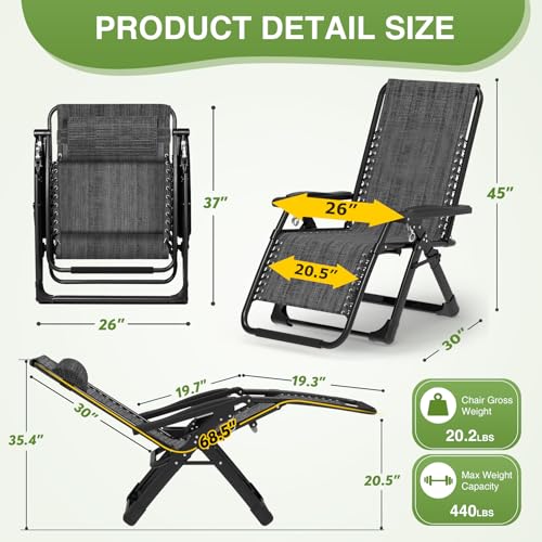 Suteck Zero Gravity Chair Reclining Camping Lounge with Removable Cushion and Cup Holder Z41184
