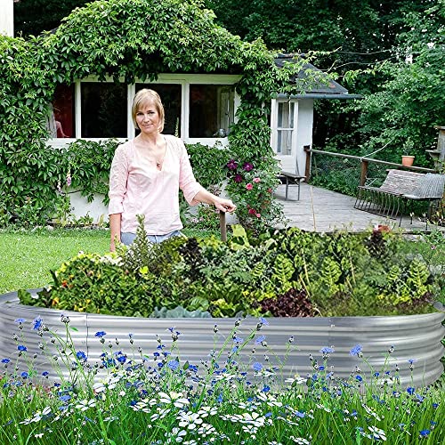 Land Guard 2Pcs Galvanized Raised Garden Bed Kit, Oval Metal Planter Box J899
