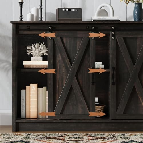 4 EVER WINNER Coffee Bar Cabinet with Sliding Barn Doors, 42" Sideboard Buffet, Espresso O37010