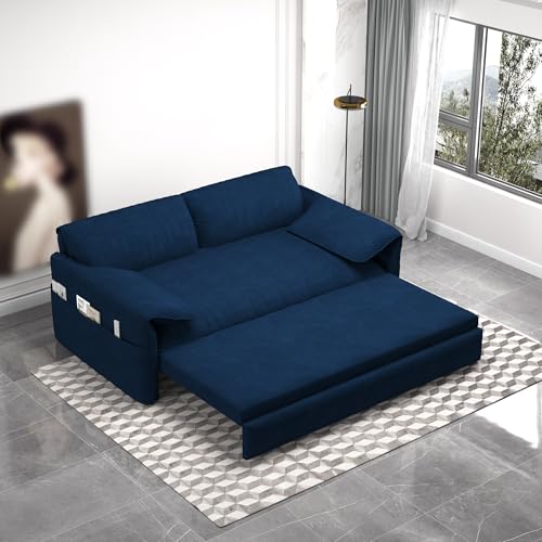 Queen Size Futon Sofa Bed with 2 Pillows, Blue V9731