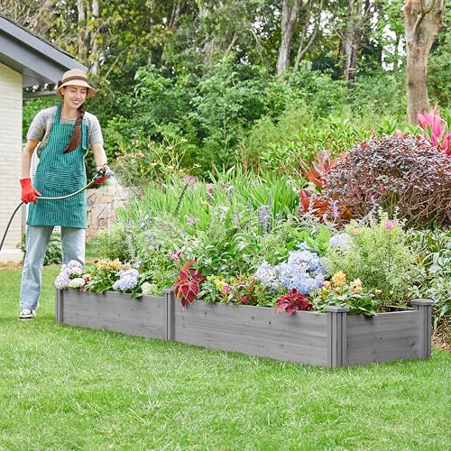 Yaheetech 8×2ft Wooden Raised Garden Bed for Flowers Vegetables Herbs Outdoor E283112