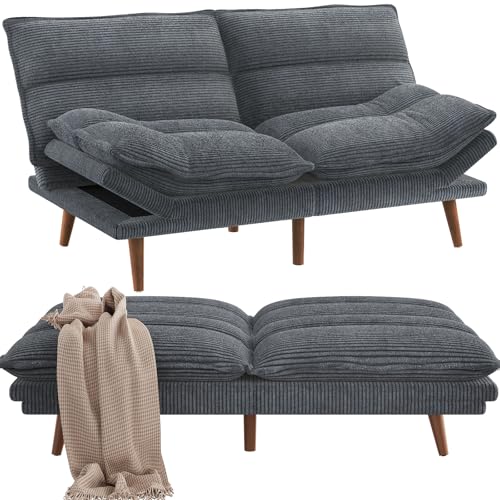 Pipishell Convertible Futon Sofa Bed, 66" Corduroy, Grey L81220