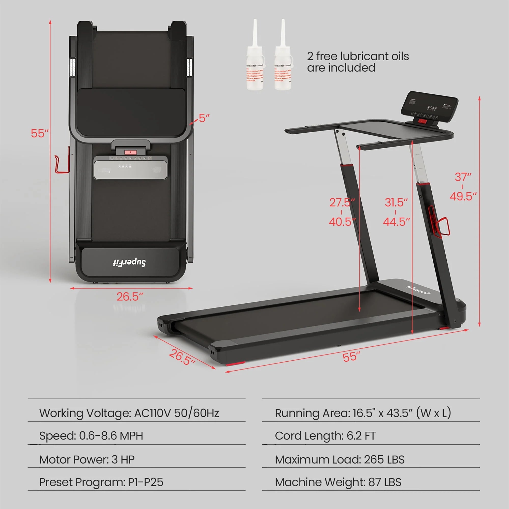 Superfit 3HP Folding Treadmill with APP Control, Black Z7624