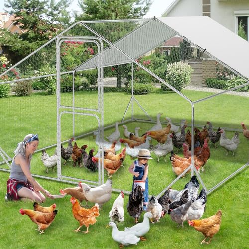 Large Metal Chicken Coop Walk-in Poultry Cage with Waterproof Cover, Double Lockable Doors X5588