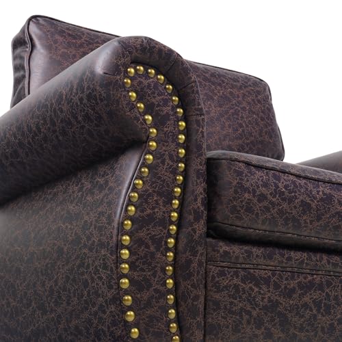Mid-Century 3-Seater Sofa with Rivet Design, Removable Cover and Solid Wood Frame I150