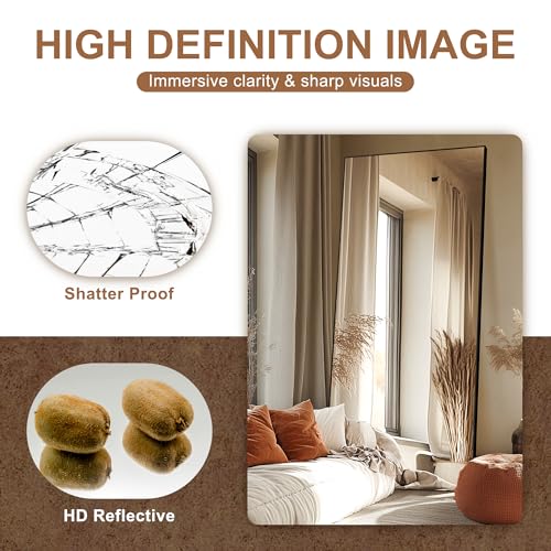 Delma Wall Full Length Mirror with Aluminium Frame, 56x15, Black Z730
