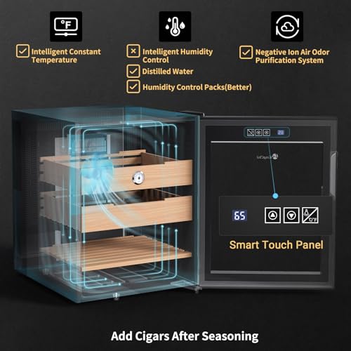 KingChii 16L Electric Cigar Humidor Cabinet with Temperature Control and Spanish Cedar Shelves H300