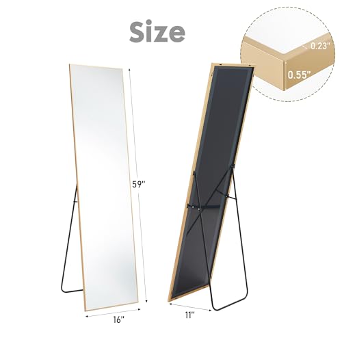 Sweetcrispy 64"x21" Arched Full Length Mirror, Standing or Leaning, Gold U4556