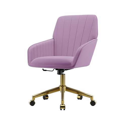 Velvet Home Office Chair with Gold Base, Swivel Desk Chair with Wheels (Cream) Z435471