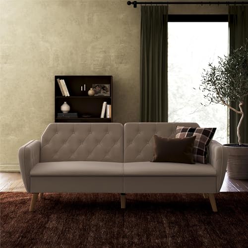 Novogratz Tallulah Memory Foam Futon Convertible Couch, Camel Faux Leather F5939
