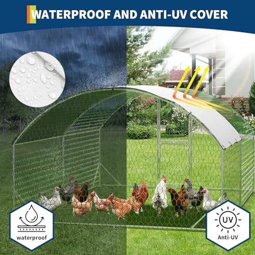 Large Metal Chicken Coop Walk-in Poultry Cage with Waterproof Cover, Double Lockable Doors X5588