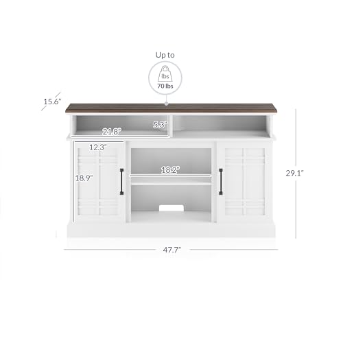BELLEZE Norrell 48" Farmhouse Wood TV Stand for TVs up to 50 Inch, White R284