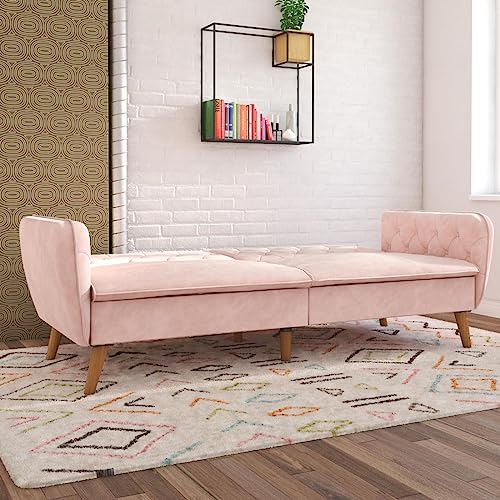 Novogratz Tallulah Memory Foam Futon Convertible Couch, Camel Faux Leather F5939