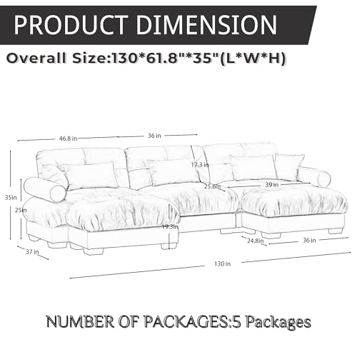 130" Modular Sectional Sofa with Movable Ottoman, Velvet Upholstered, Green Y4976