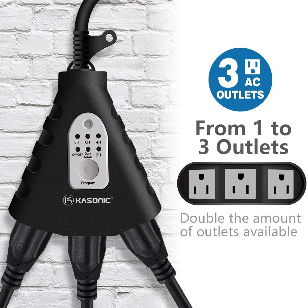 Kasonic Wireless Outdoor Remote Control Outlets with Timer, 3 Outlets, 100ft Range, Black B4689
