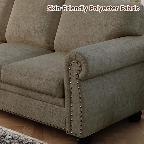 90 Inch Nailhead Trim Chenille Sofa for Living Room, Beige L968714