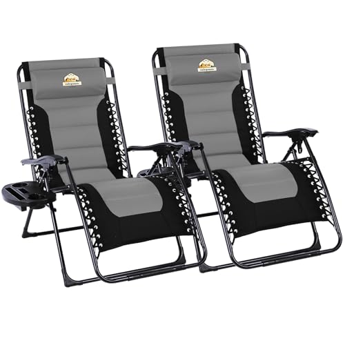 Oversized Padded Zero Gravity Lounge Chair, Foldable Patio Recliner with Cup Holder, Black A147