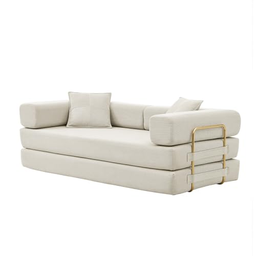 4-in-1 Folding Convertible Sofa Bed, 78 Inch Corduroy Loveseat Sleeper, Beige Y504328