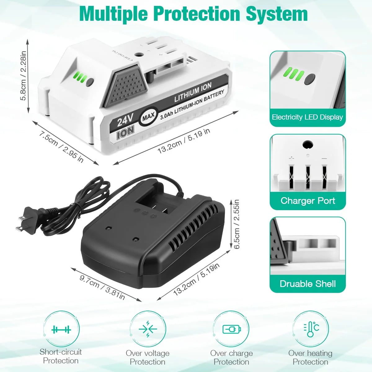 24V 3.0Ah Lithium-ion Battery and Charger for Snow Joe + Sun Joe G887