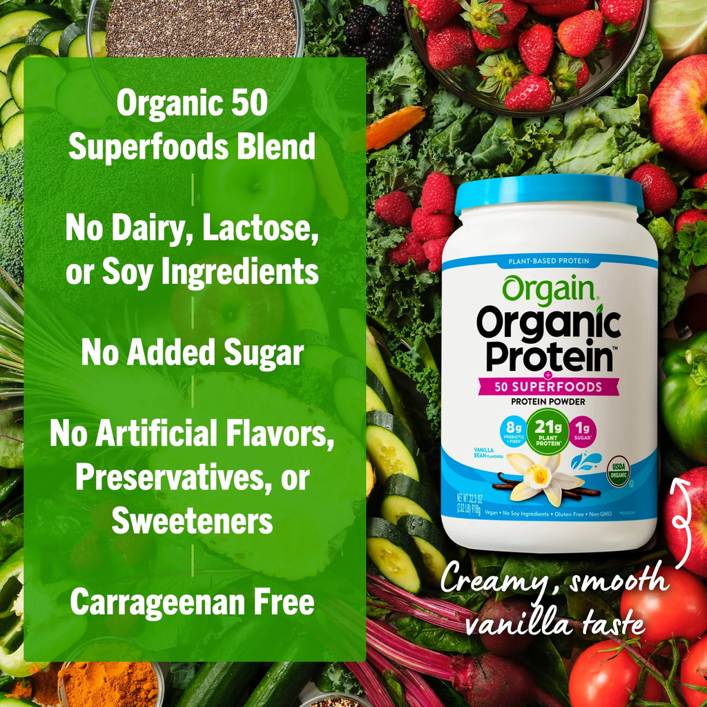 Orgain Organic Plant Based Protein + Superfoods Powder, Vanilla Bean, 2.02 lb P4374