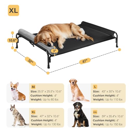 Veehoo Large Elevated Dog Bed, Outdoor Raised Cot with Removable Headrest, Breathable Washable Mesh R9070