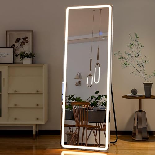 Arched Full Length Mirror with LED Lights, 60"x16" Floor Mirror with Stand T719302
