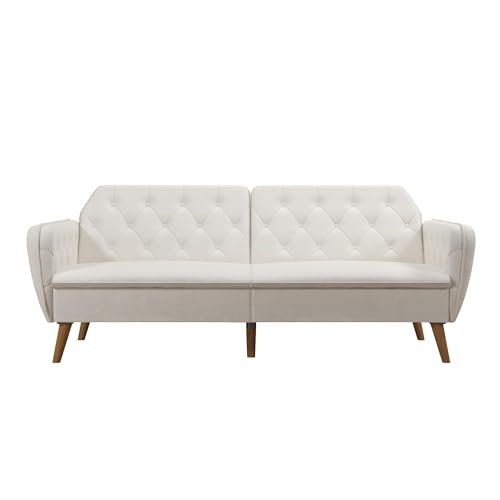 Novogratz Tallulah Memory Foam Futon Convertible Couch, Camel Faux Leather F5939