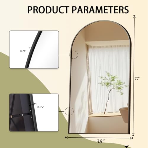 BEAUTYPEAK 65"x24" Arched Full Length Floor Mirror, Black D361