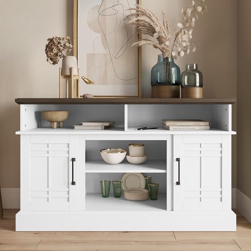 BELLEZE Norrell 48" Farmhouse Wood TV Stand for TVs up to 50 Inch, White R284