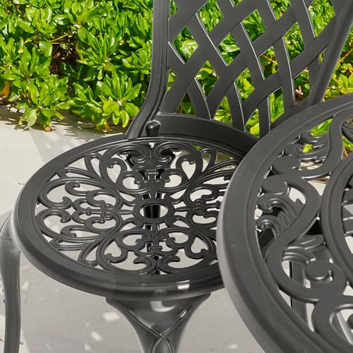 NUU GARDEN 3 Piece Cast Aluminum Bistro Set with Umbrella Hole, Black N80118