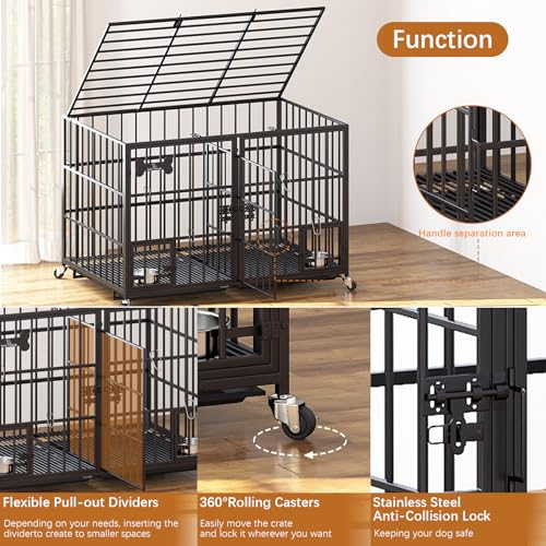 aboxoo 42/48 inch Heavy Duty Metal Dog Crate for Large Dogs with Wheels and Tray M5685