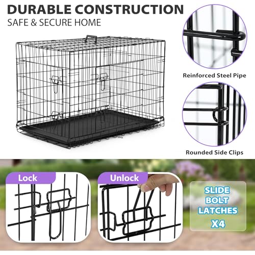 BestPet 42 Inch Folding Metal Wire Dog Crate with Double-Door and Removable Tray O49217