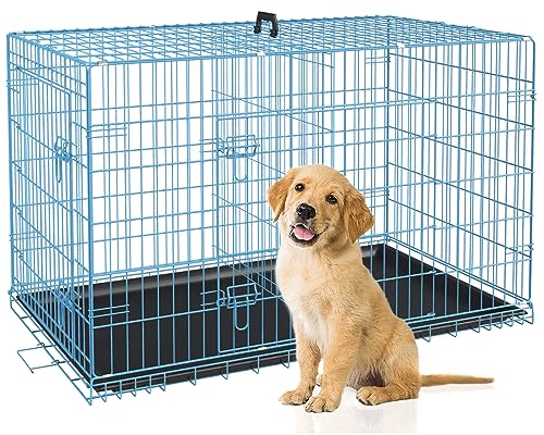 BestPet 42 Inch Folding Metal Wire Dog Crate with Double-Door and Removable Tray O49217