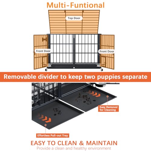 aboxoo 42/48 inch Heavy Duty Metal Dog Crate for Large Dogs with Wheels and Tray M5685