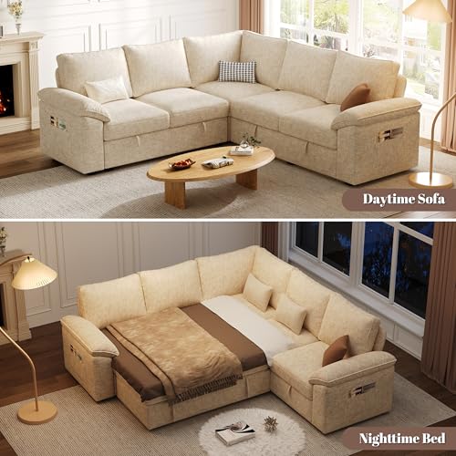 108 Inch U-Shaped Sectional Sleeper Sofa with Pull Out Bed, Dark Grey J60928