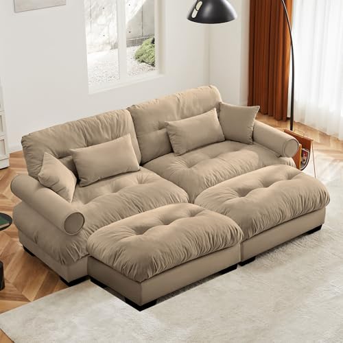130" Modular Sectional Sofa with Movable Ottoman, Velvet Upholstered, Green Y4976