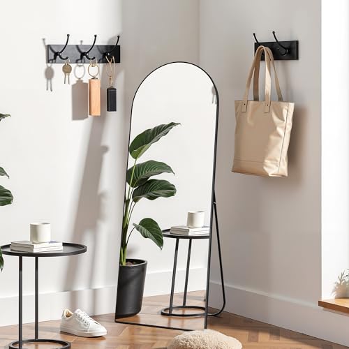 Simple Deluxe Arched Full Length Floor Mirror with Stand, 59"x16", Black U968