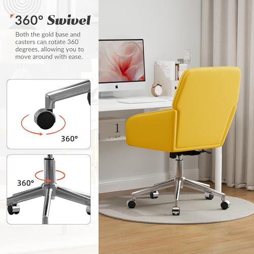 Velvet Home Office Chair with Gold Base, Swivel Desk Chair with Wheels (Cream) Z435471