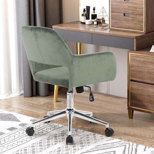 FurnitureR Fabric Upholstered Office Chair with Wheels, Adjustable Mid Back, Beige O766754