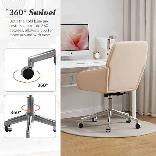 Velvet Home Office Chair with Gold Base, Swivel Desk Chair with Wheels (Cream) Z435471