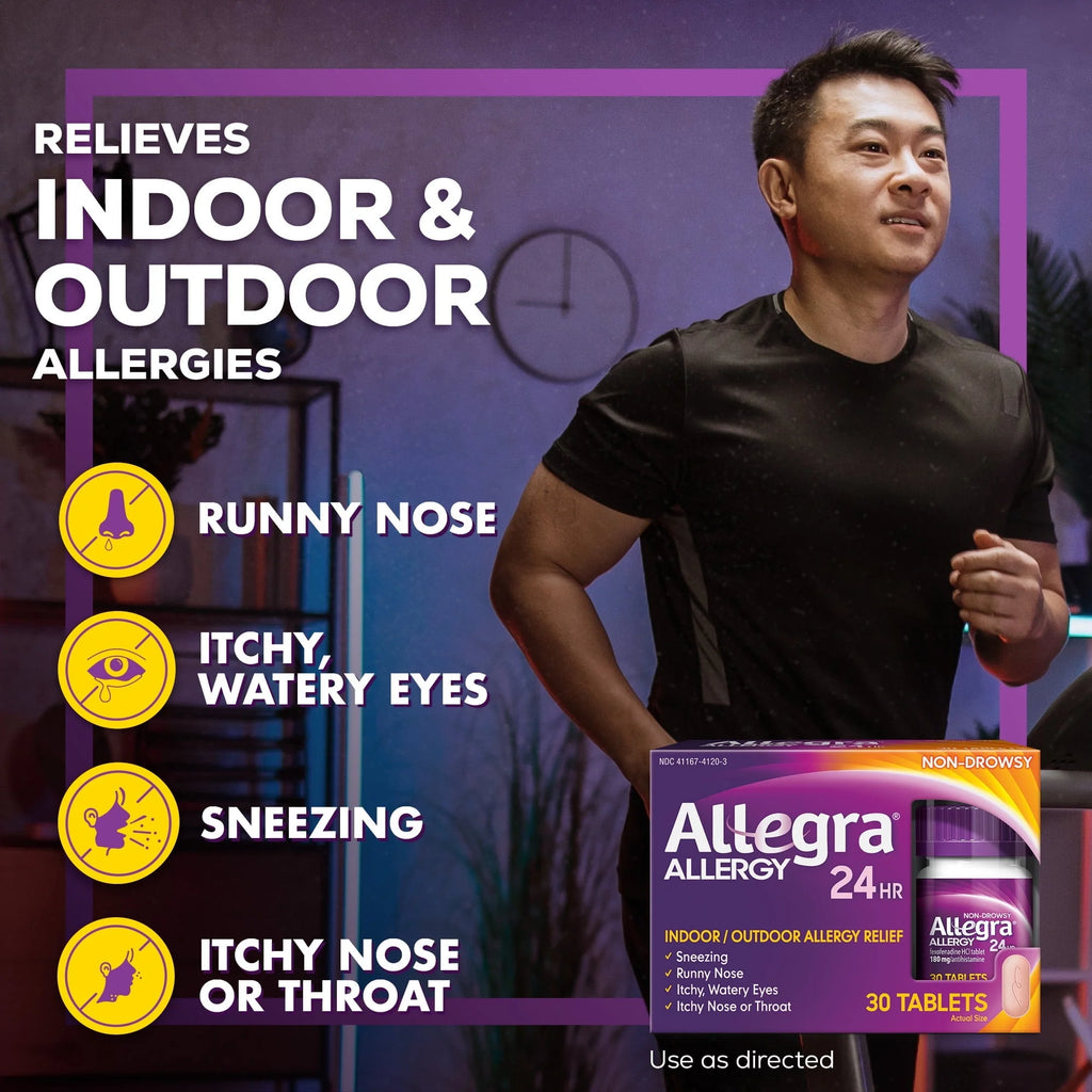 Allegra 24 Hour Non-Drowsy Antihistamine Tablets, Fexofenadine 180 mg, 30 Pills X857309