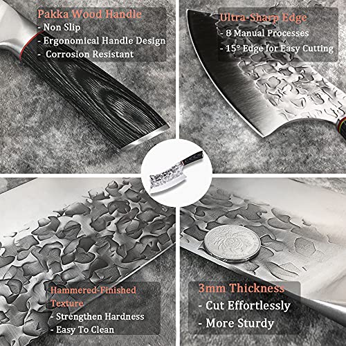 BLADESMITH Meat Cleaver Bone Chopper Knife, 6.3'' Stainless Steel Blade with Pear Wood Handle Q434