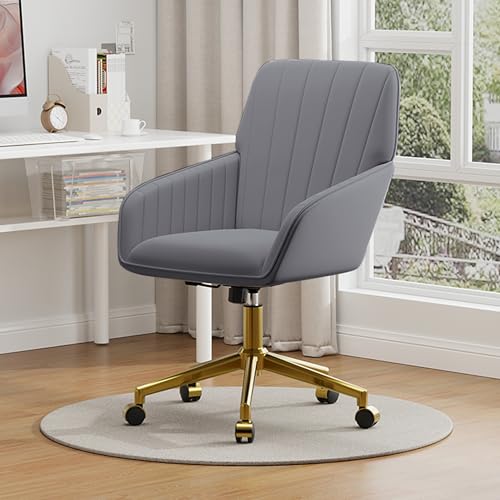 Velvet Home Office Chair with Gold Base, Swivel Desk Chair with Wheels (Cream) Z435471