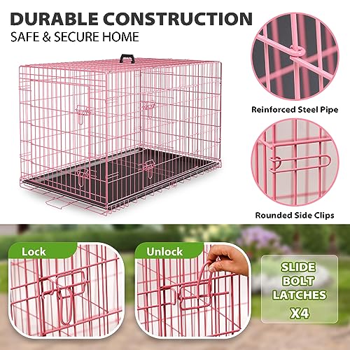 BestPet 42 Inch Folding Metal Wire Dog Crate with Double-Door and Removable Tray O49217