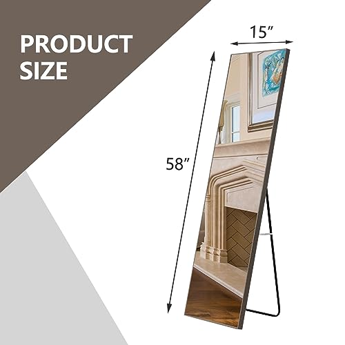 WIIS' IDEA Full Length Mirror with Stand, 59"x16" Floor Mirror, Black O584483