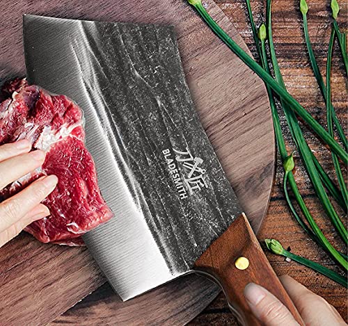 BLADESMITH Meat Cleaver Bone Chopper Knife, 6.3'' Stainless Steel Blade with Pear Wood Handle Q434