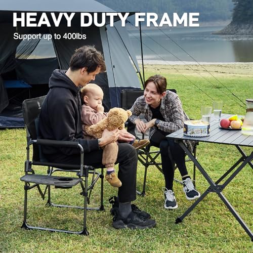 EVER ADVANCED Camping Directors Chair with Side Table, Portable Folding, Heavy Duty, Black T488